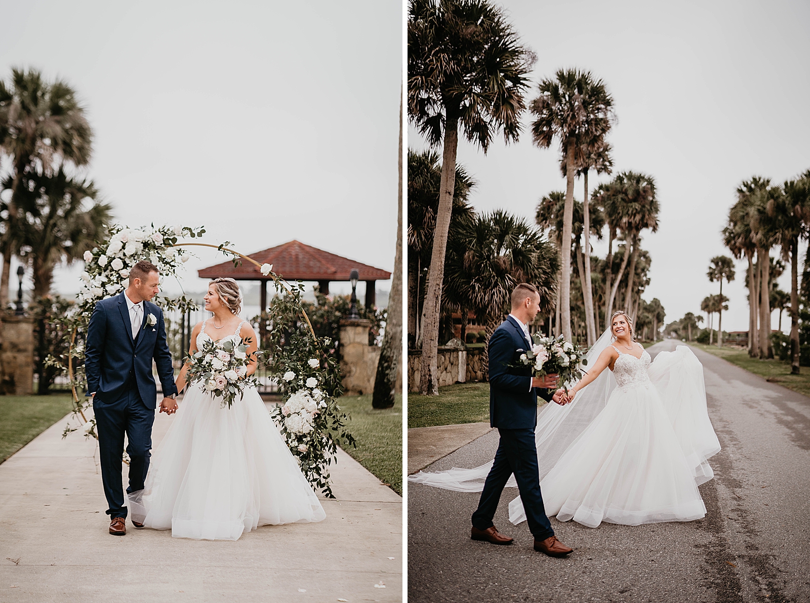 Bride and Groom holding hands and walking together