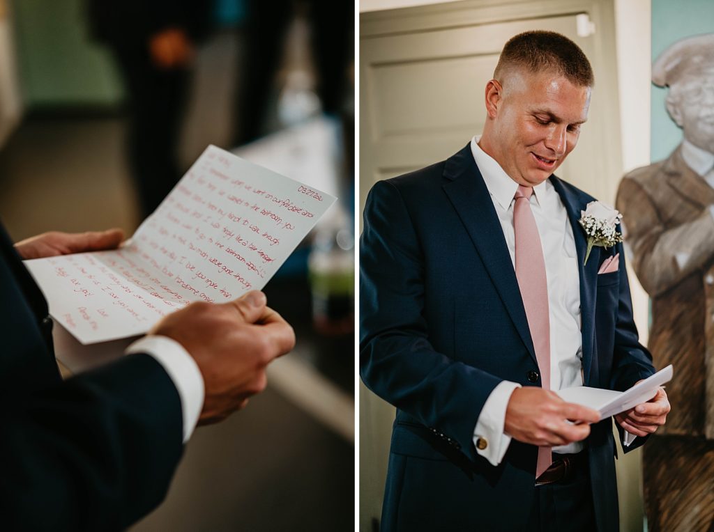 Groom reading letter from Bride